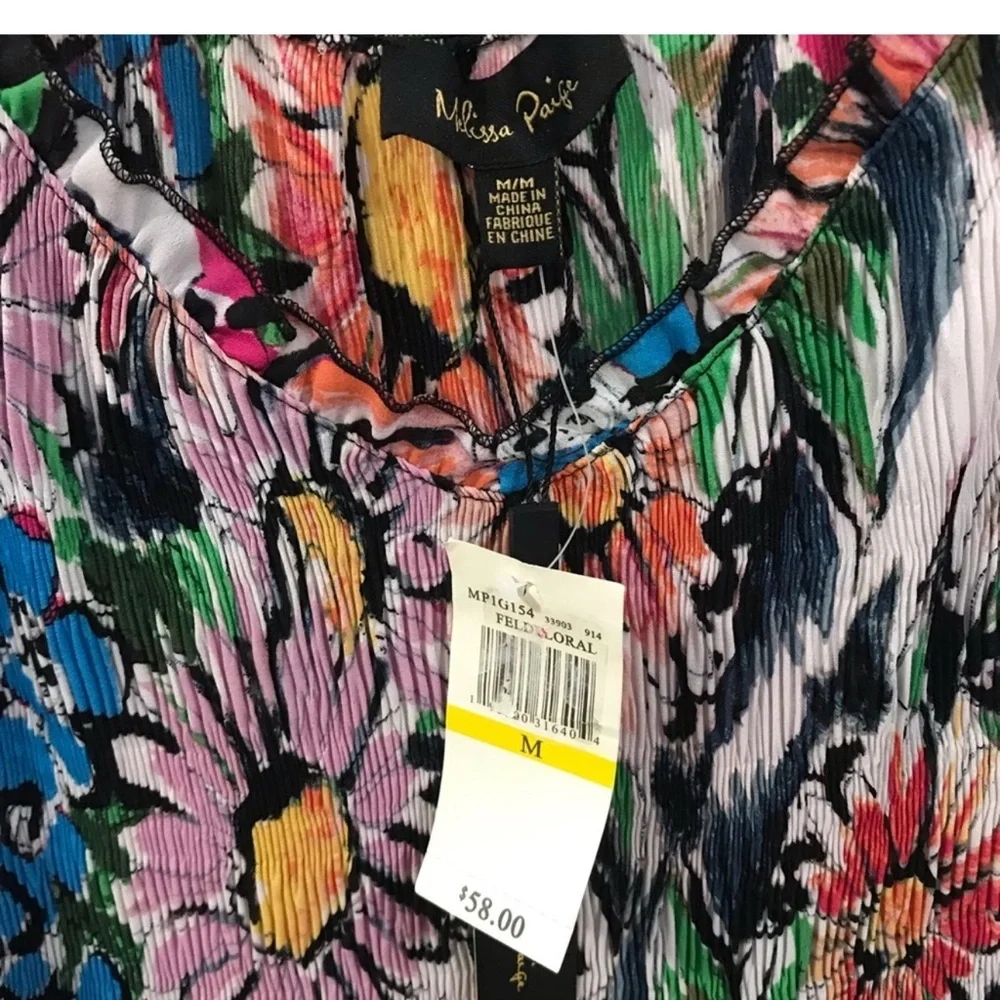NWT Melissa Paige Floral Blouse With Elastic Neck And‎ Waistline Size Medium - Picture 2 of 7